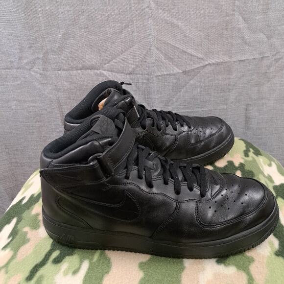 %Nike Air Force 1 Mid Black Leather 313643-002 Sneaker 2006 Men Us 13 / A 14 main image 7